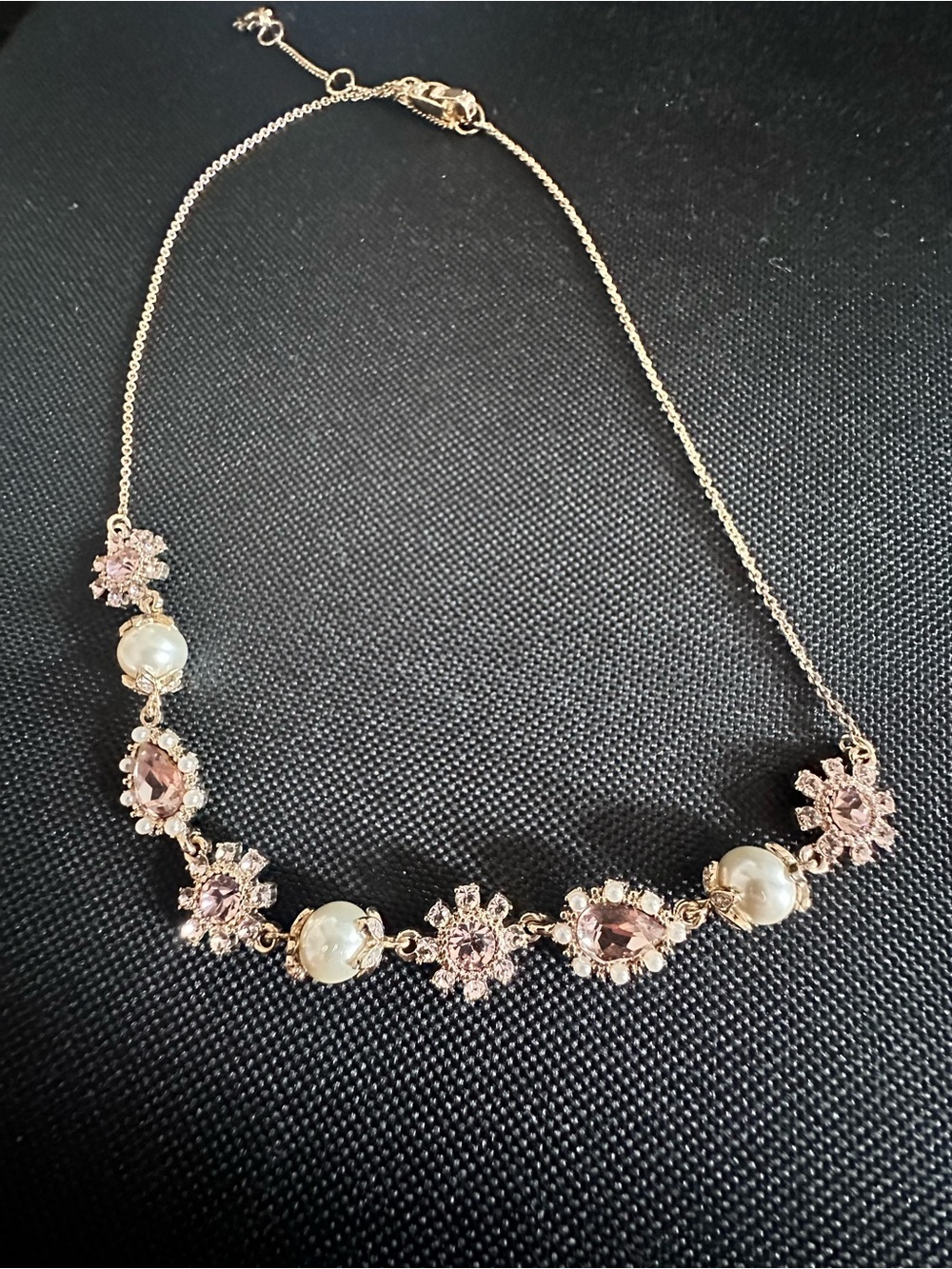 Marchesa Delicate Pink Crystal & Pearl Flower Necklace